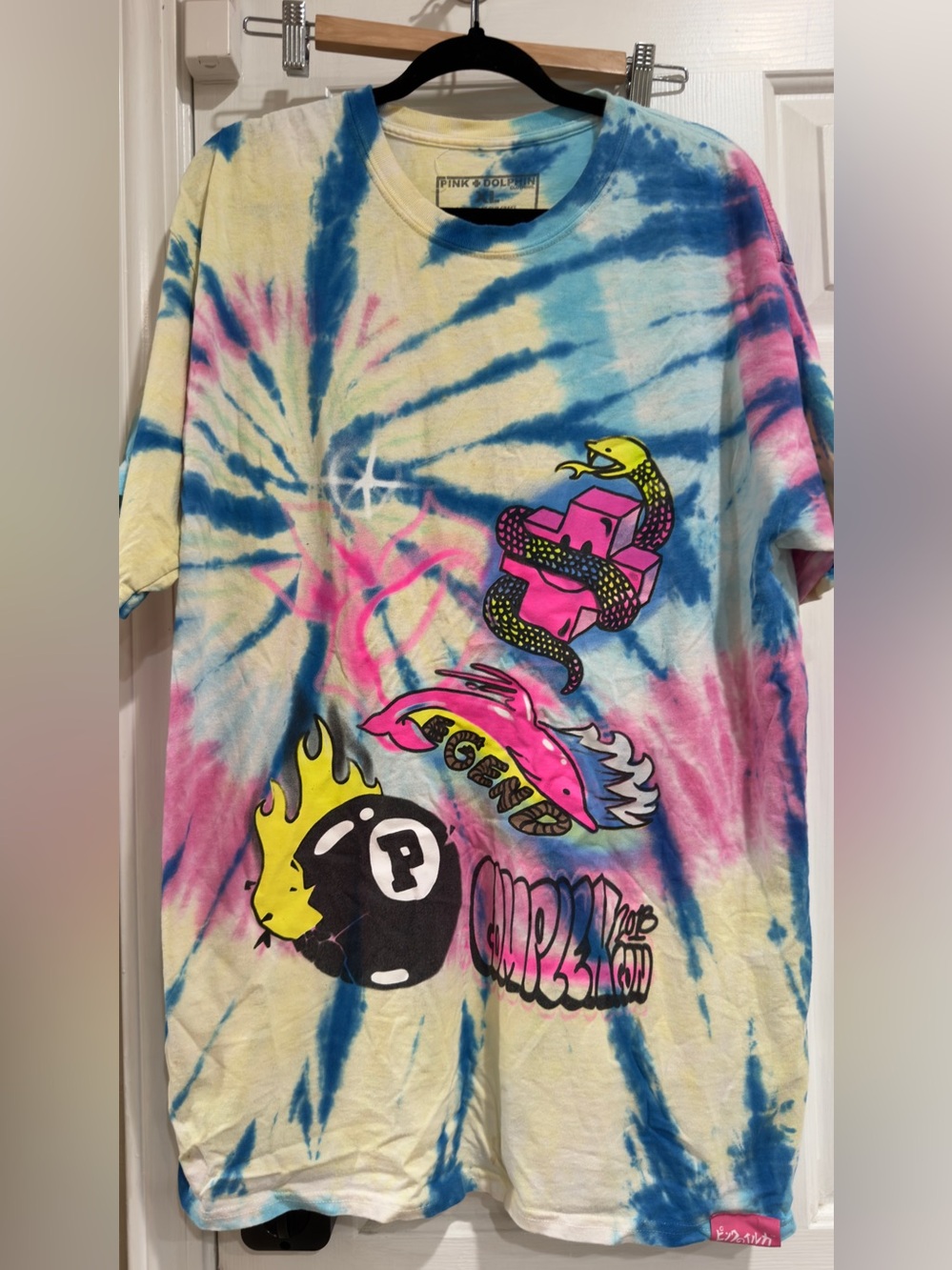 Pink Dolphin Men's Tie-Dye Graphic Tee - Pink, Blue & Yellow